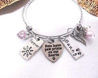 Pet Memorial Bracelet, Pet Memorial Jewelry, Loss of Pet, Dog Loss, Cat Loss, Paw Prints on our Hearts, Pet Loss, Animal Loss