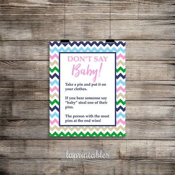 Don't Say Baby Printable Game Sign Hamptons by LAPrintables