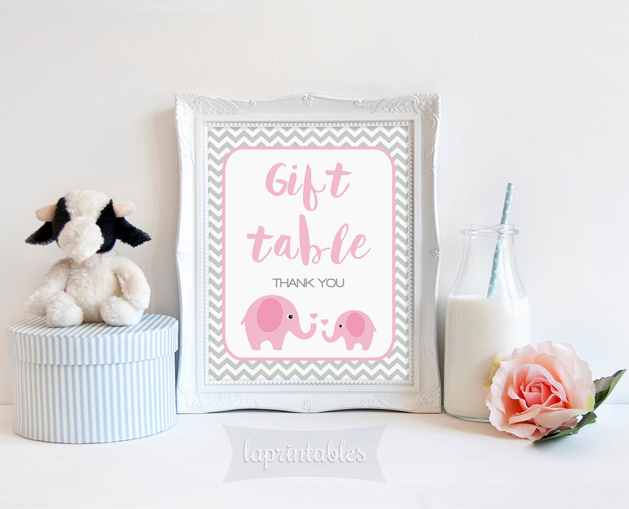 Gift Table Sign Pink Elephant Baby Shower Gift by LAPrintables