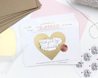 6 Scratch-off Telegrams // Be My Maid of Honor Card, Will You Be My Bridesmaid Proposal, Bridesmaid Box, Vintage // Pink & Gold Foil