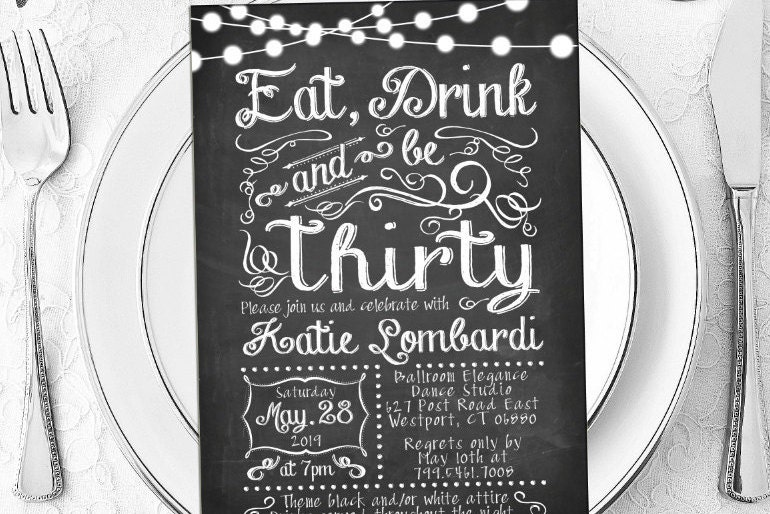 30th birthday invitations eat drink thirty chalkboard 30th birthday invitations eat drink thirty chalkboard, Birthday invitations