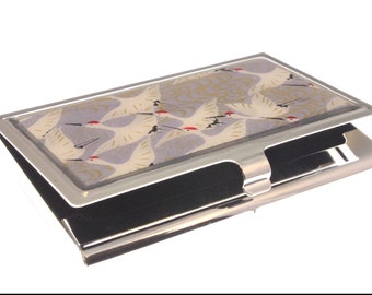 Lilac Cranes Chiyogami. Business card case. Gift card holder