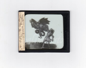 Amazing Antique Glass Slide / The Fight with Apollyon demon /Pilgrim's Porcess / Symbolism / Allegorical