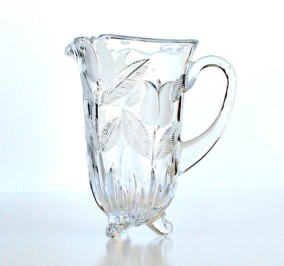 Vintage Intaglio Crystal Water Pitcher Heavy Cut Lead Crystal