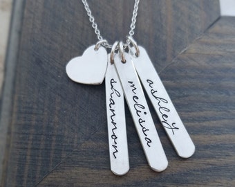 Hand Stamped Jewelry // Personalized Necklace // Necklace with Kids Names and Parents Initials // Family Necklace in Sterling Silver