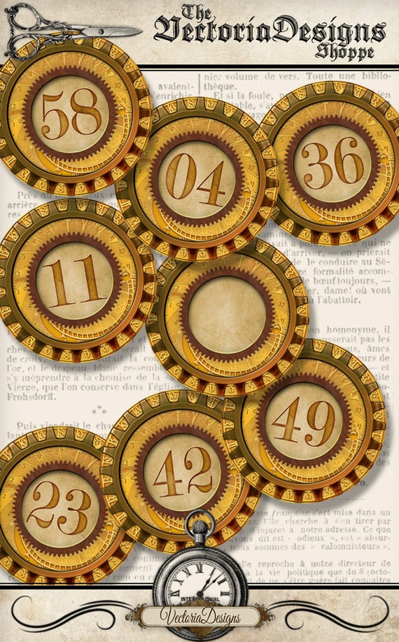 steampunk number circles printable 2 inch diameter digital