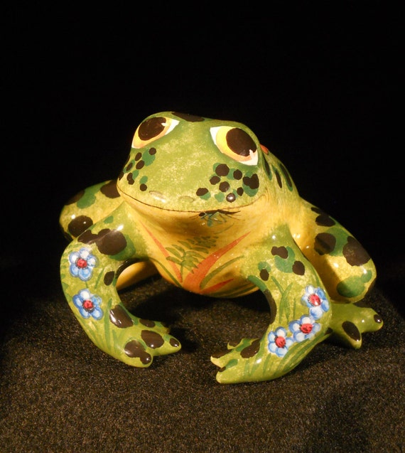 Items similar to Ceramic frog. Russian majolica figurine Frog. Frog