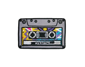 Mixtape Iron On Patch Embroidery Sewing DIY Customise Denim Cotton Cassette Hipster '80s Retro Geek Nerd Vintage