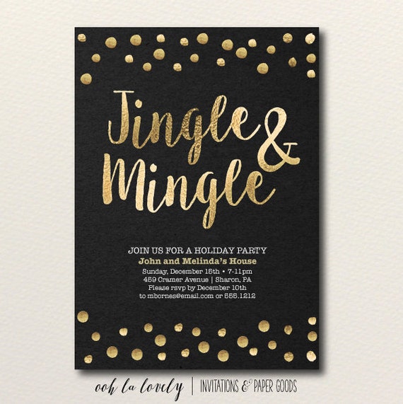 gold black and white christmas invitation