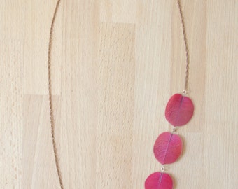 Natural Flower Jewelry - Fuchsia Bougainvillea Pressed Flower Petal Necklace