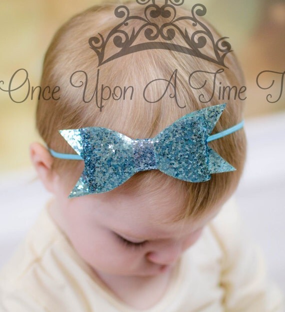 Ice Blue Glitter Bow Headband Photo Prop Newborn Baby