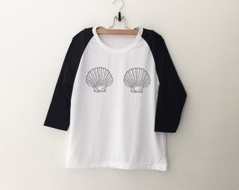 Mermaid shell shirt funny tshirt women graphic baseball tee for teen teenage girl gift clothes for women instagram printed tshirts