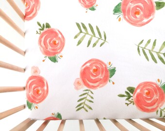 Crib Sheet Soft Floral. Fitted Crib Sheet. Baby Bedding. Crib Bedding. Minky Crib Sheet. Crib Sheets. Coral Crib Sheet.