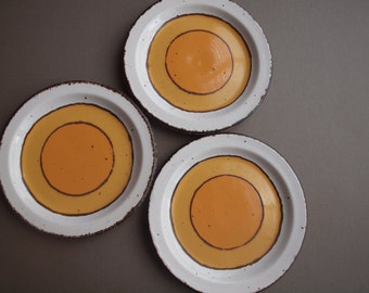 Midwinter Sun 2 bread & butter plates Stonehenge oven to table ware England retro table rustic china cheerful 70s yellow china 6 available