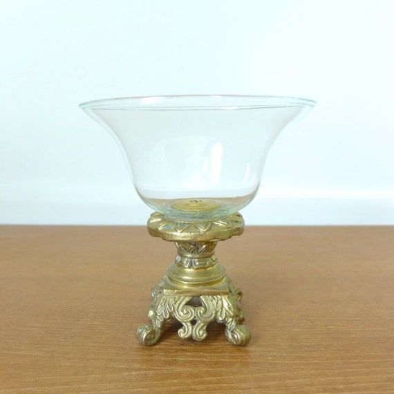 Items similar to Brass pedestal bowl, ornate brass base with glass bowl