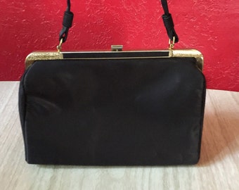 Small Vintage Black Satin Handbag by Lewisette