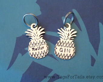 PETITE Pineapple Pet ID Tag- Handmade - Copper or Brass - Personalized - Unique