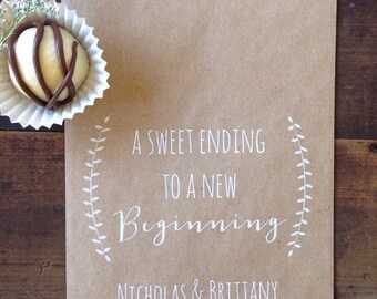 Wedding Cookie Bags - Candy Buffet Sacks - Custom Wedding Favors - 25 Printed Paper Bags - Recycled Kraft Paper - Personalized Printed Bag