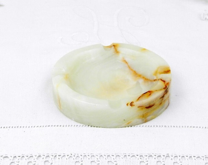 Vintage Carved Pale Onyx Marble Agate Stone Ashtray, Mid Century Decor, Retro, Man Cave, Semi Precious, Tobacciana, Smoking, Collection,