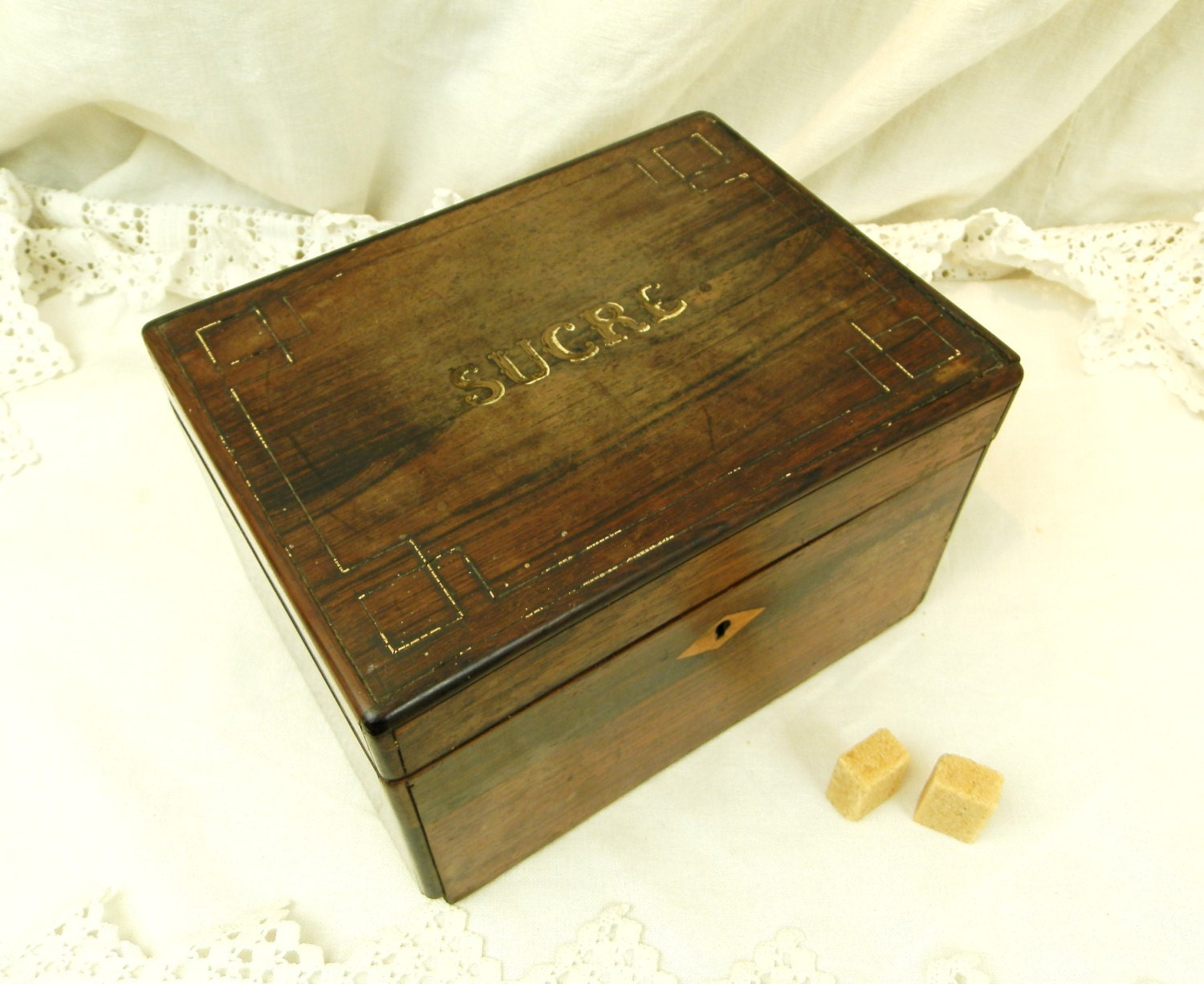 Antique French Inlayed Wooden Sugar Box / French Decor