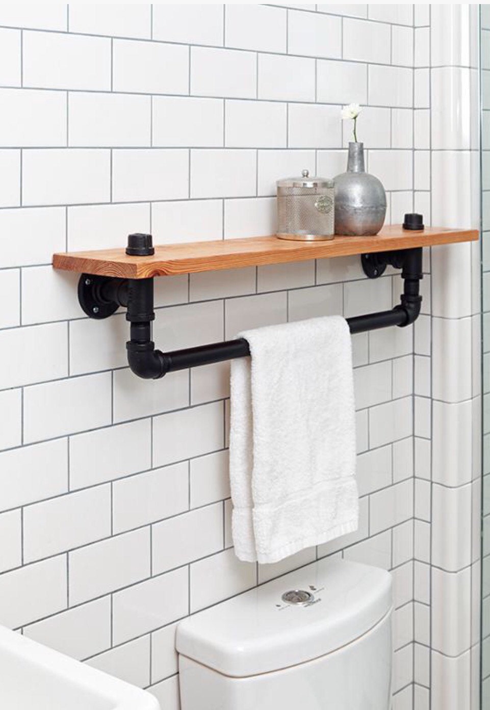 Industrial towel rack shelf Rustic Bathroom Accessory Black