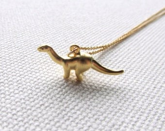 Gold Dinosaur Necklace Brontosaurus Charm Necklace Thin Gold Filled Chain Birthday Gift Friend Gift Idea Cute Tiny Dinosaur Pendant