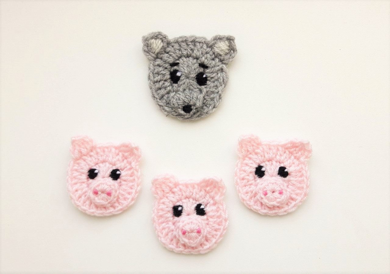 Three Piglets Crochet  Appliques Animal  Motifs  Crochet 