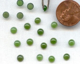 6 Vintage Taiwan Genuine Nephrite Jade 5mm. Round Semi Precious Gemstone Cabochons R473