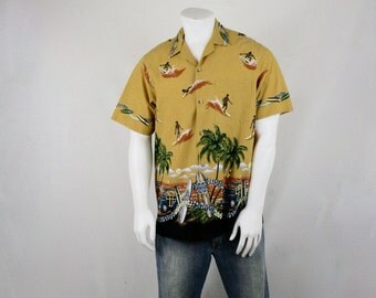 Vintage Surfer Border Print Hawaiian Shirt Styled by RJC Large