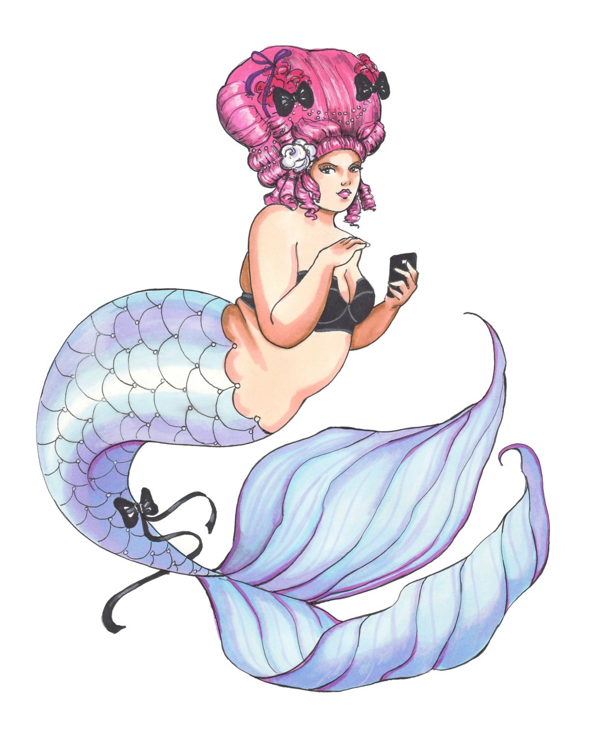 Download Plus Size Mermaid Fashion Illustration Art Print of an