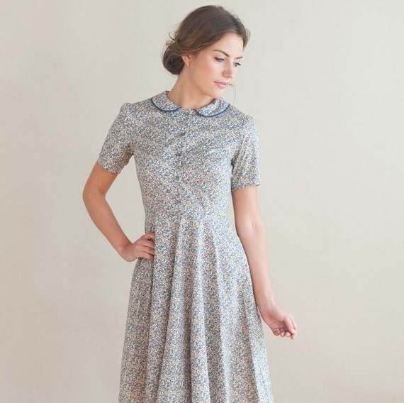 Liberty print dress with piped edged collar