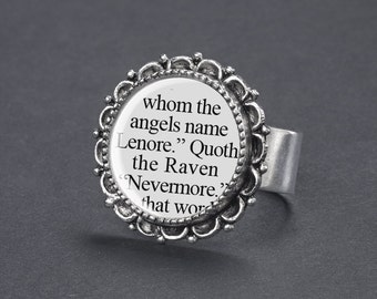 Edgar Allan Poe - The Raven Ring - Gothic Jewelry - Edgar Allan Poe Jewelry - Gothic Ring - Quoth the Raven Nevermore Literary Quote