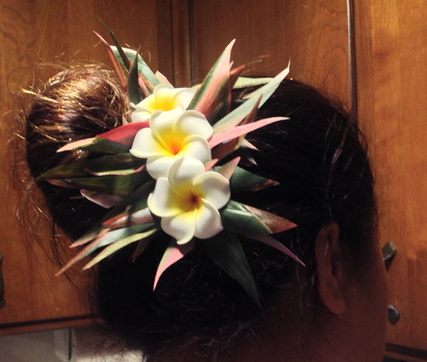 Hawaiian Flowers Hair Clip...Plumeria/Frangipani Flower & Silk