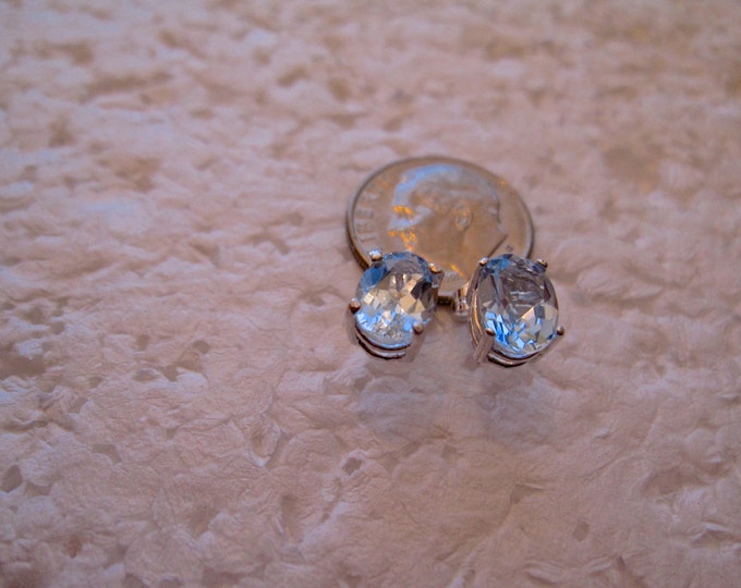 Sky Blue Topaz Stud Earrings, 8x6mm Oval, Natural, Set in Sterling Silver E682