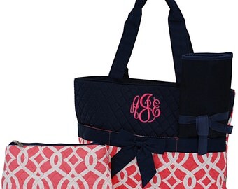 Personalized Infants Diaper Bag | Baby Diaper Bag | Toddlers Diaper Bag | Baby Shower Gift | Monogrammed Diaper Bag | Coral Vine Navy Trim