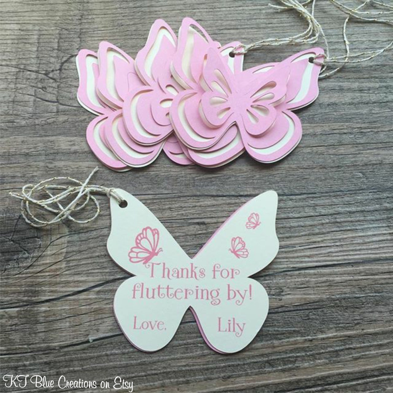 butterfly thank you tags favor tags gift tags pink ivory