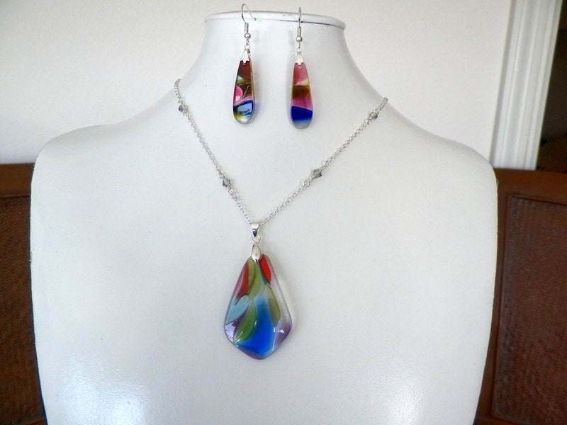 Super fun multi colored glass necklace and by