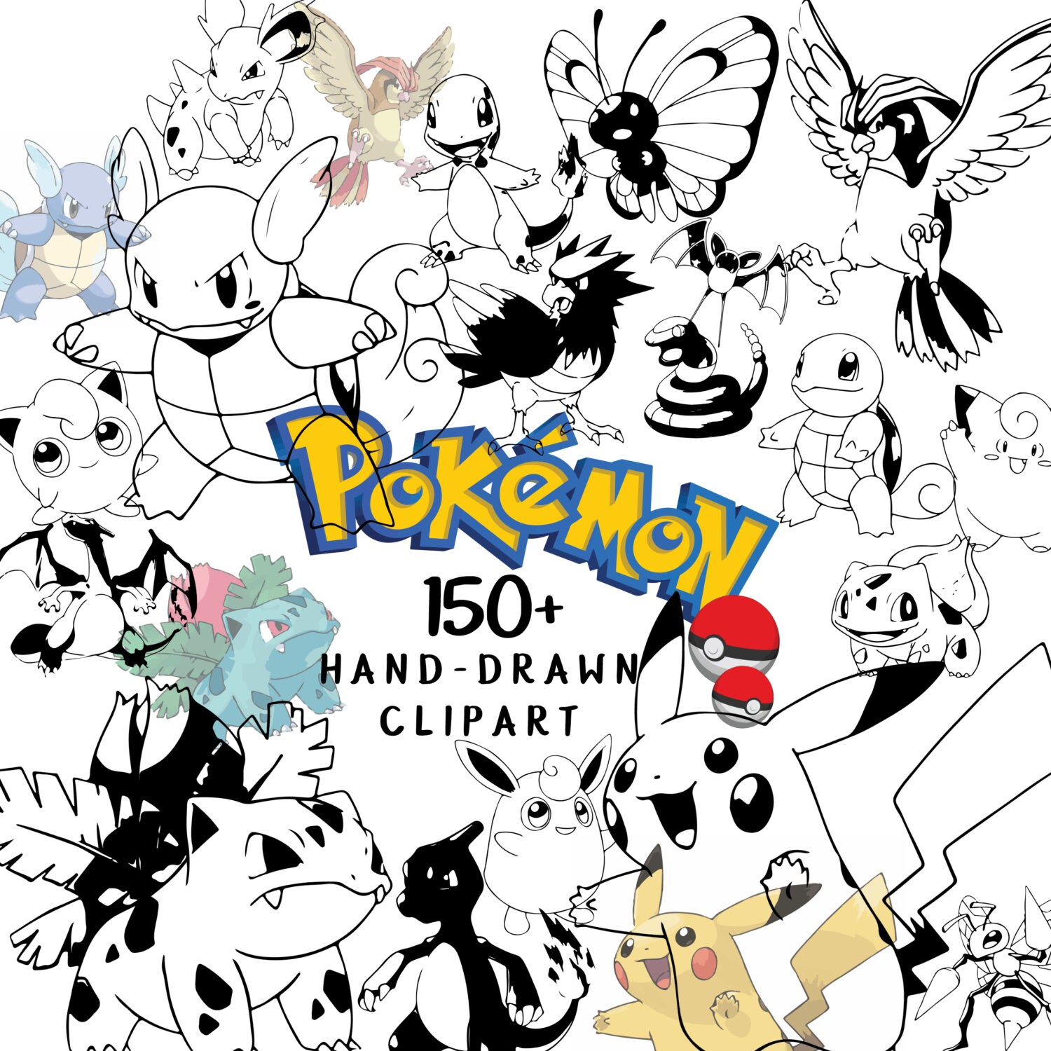 151 POKÉMON CLIPART Pokemons Printable PNG Pokemon Go Lineart