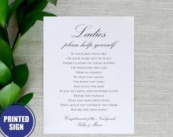 Printed Wedding Bathroom Sign, Wedding Guest Courtesy Bathroom Signs, Ladies Bathroom Signs, Concierge Bathroom Basket Sign, Restroom Signs