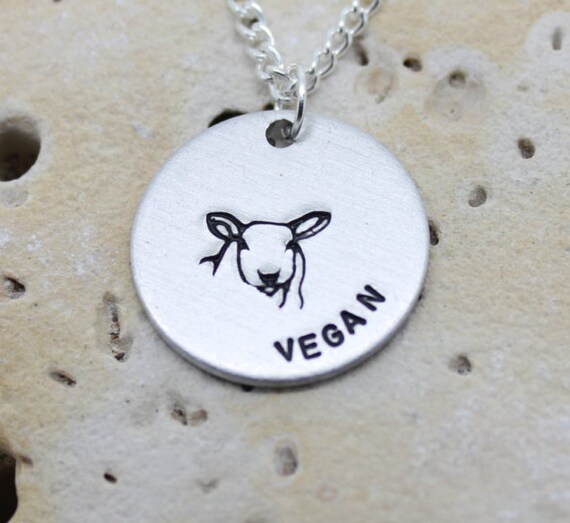 Vegan Sheep Lamb hand stamped necklace - exclusive design