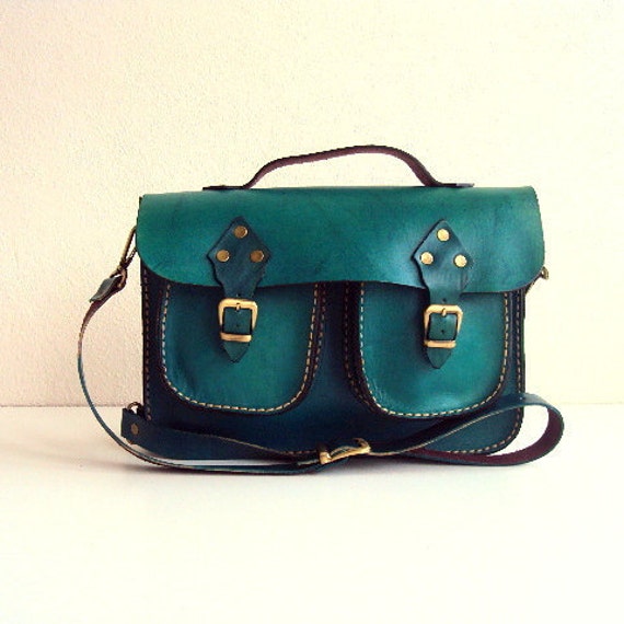 Green Leather Bag Messenger Bag Purse ipad Bag crossbody