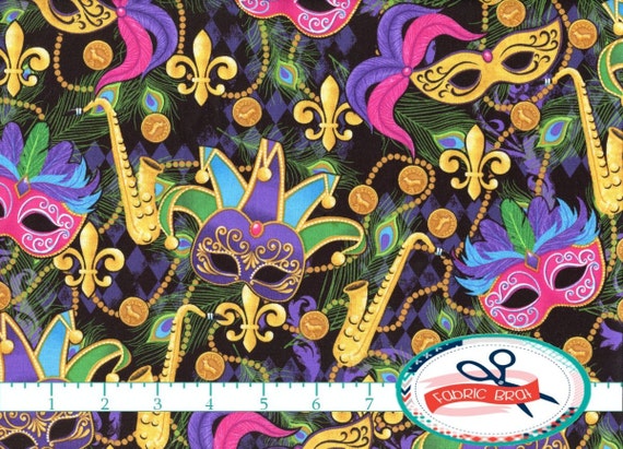 Mardi Gras Fabric By The Yard Fat Quarter Bright & Black