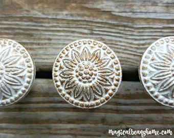 Farmhouse Chic Farmhouse Chic Dresser Knobs Decorative Knobs Rustic Drawer Pulls White & Gold Knobs Cabinet Knobs Floral Dresser Hardware
