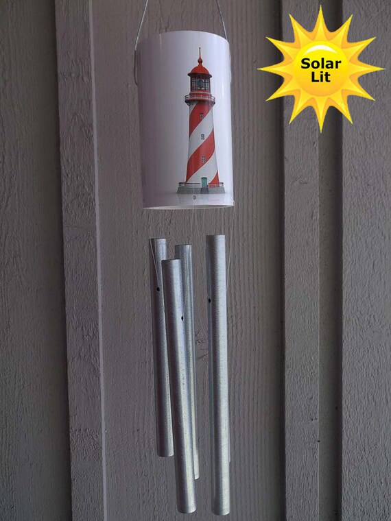 Lighthouse Yard Art PVC Wind Chime with Solar Light