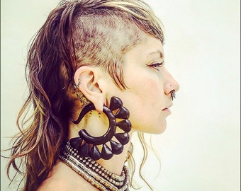 0 Gauges~0g~Tribal Earrings~Ear Weights~Tribal Hoop Earrings~Wood Indian Earrings~Gift for her~Tribal Jewelry~0g Plugs~Dangle Plug Earrings