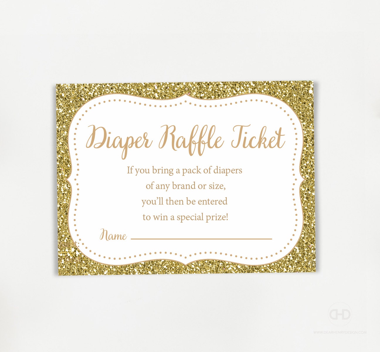 Gold Glitter Diaper Raffle Ticket Baby Shower Game Printable