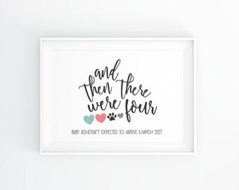Heart Pregnancy baby announcement sign maternity photo prop, Custom And Then There Were Four dog print/big sister/brother heart Digital File