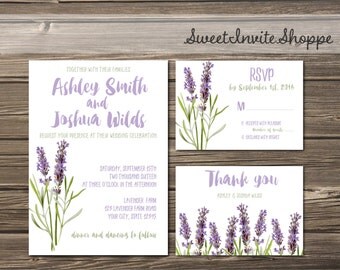Lavender Wedding Invitation, Botanical Invitation, Boho Herbal Wedding Invitation, Vintage Botanical Invitation Set, Garden Sage Invitation