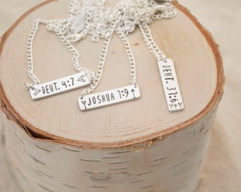 Bible Verse Necklace - Custom Bar Jewelry - Joshua 1:9 Do Not be Afraid or Discouraged - Be Strong Have Courage Necklace for Breast Cancer