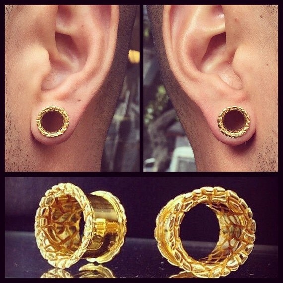 Lobal Domination Large CZ Gem Double Flare Ear Plug Gauges - Gold, Steel, Or Black